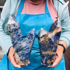 2pcs 5.25LB Natural Blue Vein Stone Crystal Columns Polishing Restoration 2242