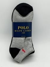 NEW 4 PAIR MENS POLO RALPH LAUREN NO SHOW SOCKS SIZE 6-12.5 SILVER / GREY/WHITE