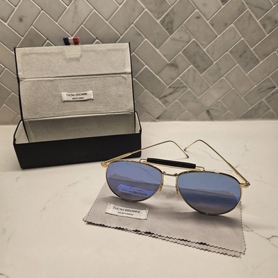 Thom Browne TBS 015 LTD Limited Edition Titanium Aviator  TBS-015-LTD-NVY-GLD-62