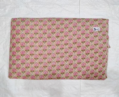 Indian Handmade Beige Floral Print Dressmaking, Sewing Running Fabric 3 Yards US