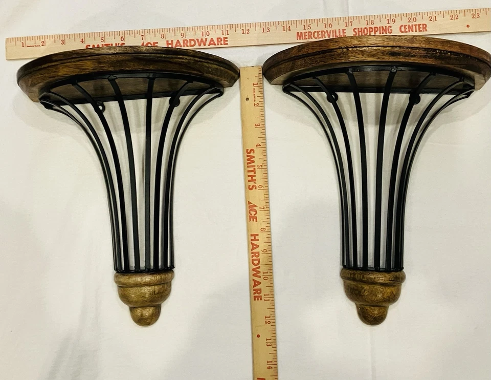 Estante de montaje en pared de hierro forjado de madera medio redondo negro marrón 12 de altura Foto 4 de 4