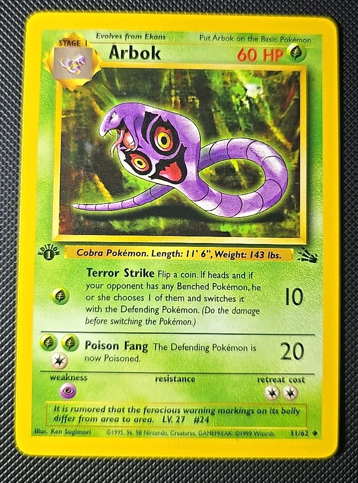 Pokémon TCG Arbok Card 31/62 Fossil, Regular 1st Edition, Uncommon