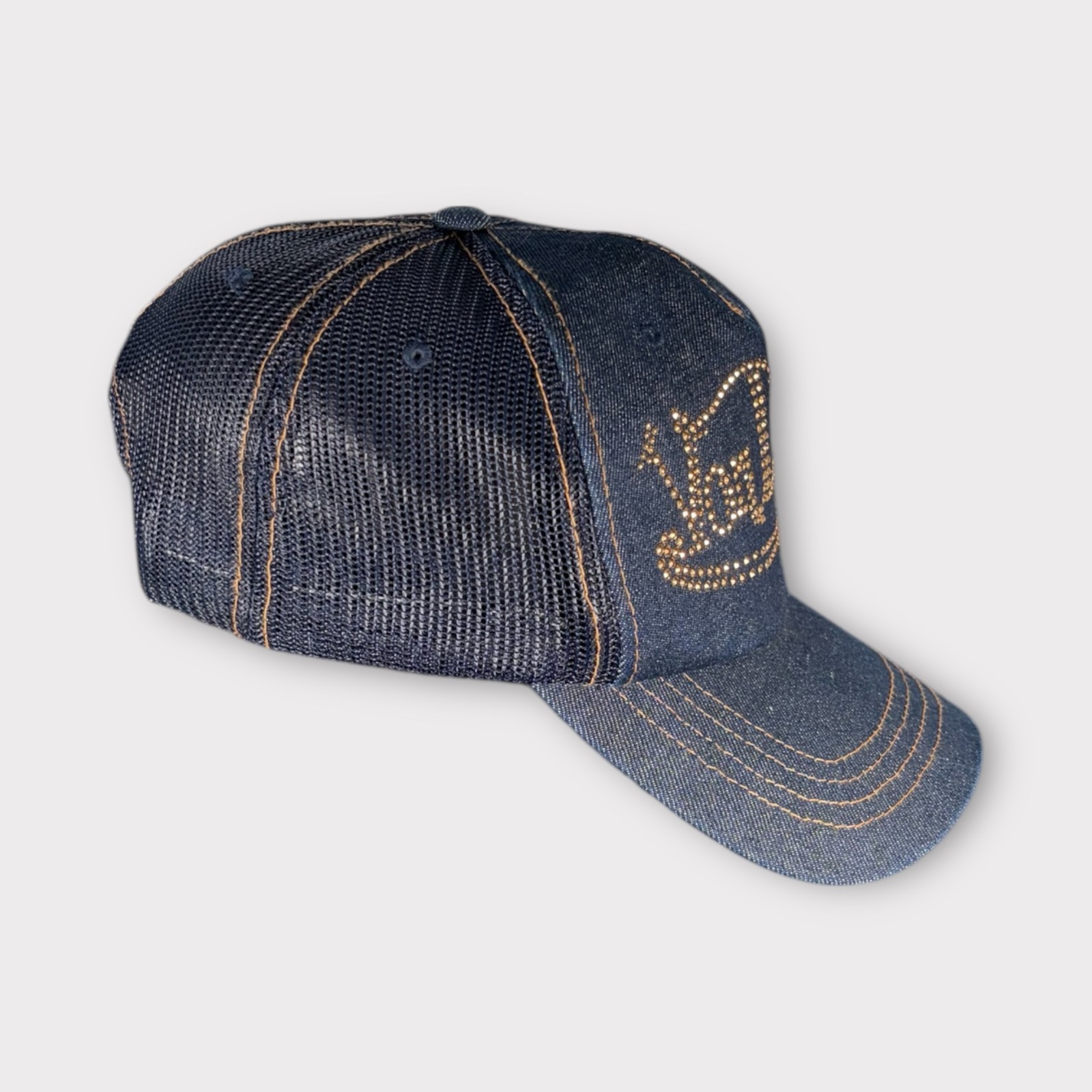 Von Dutch Denim Trucker Cap Y2K Diamante Spellout Logo - One Size image 2