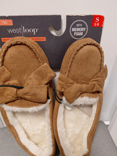 West Loop Women s Brown Slip-On Slippers Bow Memory Foam Faux Fur Lined 6
