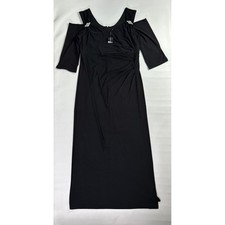 Ashley Stewart Womens Black Cold Shoulder Maxi Dress Rhinestone Plus 16 NEW