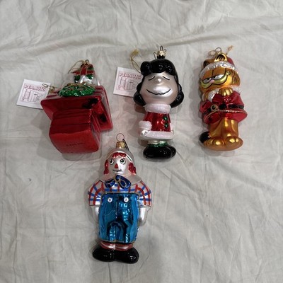 Kurt S. Adler Polonaise Christmas Ornaments Lot Of  4, Raggedy Andy, Lucy,Snoopy