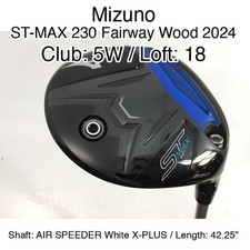 Mizuno ST-MAX 230 Fairway Wood 2024 5W Fairway Wood 18 42.25" AIR SPEEDER White