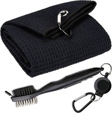 Golf Towel Kit Microfiber Waffle Tri Fold Purple Towel Black Brush for Golf