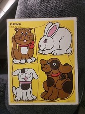 Vintage Playskool MY PETS Wooden Puzzle 4 Pieces 180-08 EUC