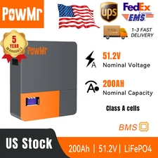 PowMr 51.2V 100Ah/200Ah Powerwall 5/10kWh LiFePO4 Battery BMS 6000 Cycles Solar