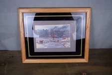 Winter Ranch Landscape Framed Print Snow Cattle Mountains Matted Under Glass