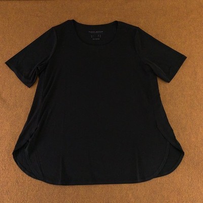 Susan Graver Modern Essentials Womens Size Large Black Liquid Knit Tunic Top New