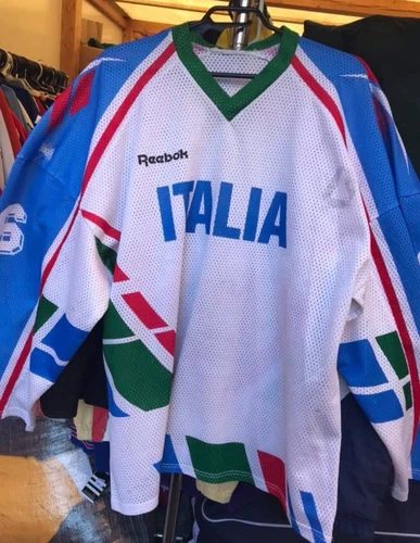 Game Worn IIHF Reebok Tackla Italy Italia Azzurri White Hockey Jersey