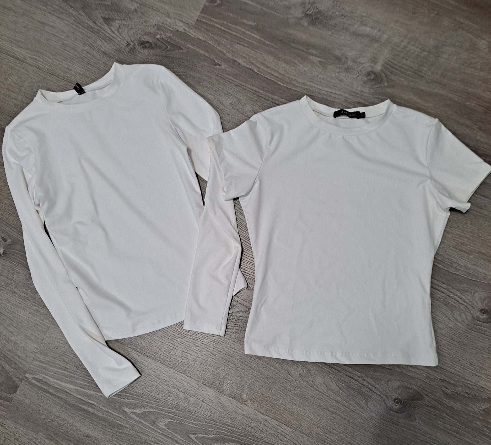 Lot of 2 Automet Women’s Tops Size S – White Long Sleeve & Short Sleeve Stretch