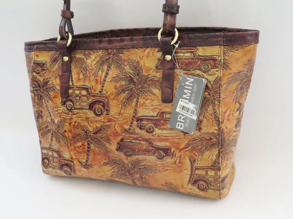 BRAHMIN Raro SEPIA MARROM COPA CABANA VAGÃO AMADEIRADO 57 CHEVY ARNO TOTE & WALLET NOVO COM ETIQUETAS - Imagem 4 de 4