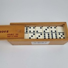 Set Of 28 Dominoes With Brass Inlay Double Six In Dovetail Box VGC