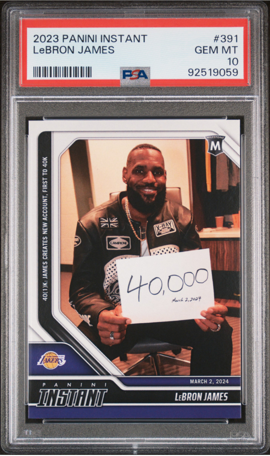 LeBron James 2023-24 Panini #391 All-Time Scoring Leader 40,000 Card PSA 10