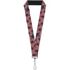 Buckle-Down Lanyard-1.0"-Americana Stars & Stripes Red/White/Blue/wh 22" x 1" Mu