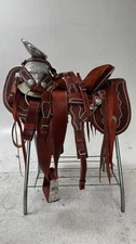 Charro Saddle – Chestnut Leather with White Stitching & Silver (15.5”)