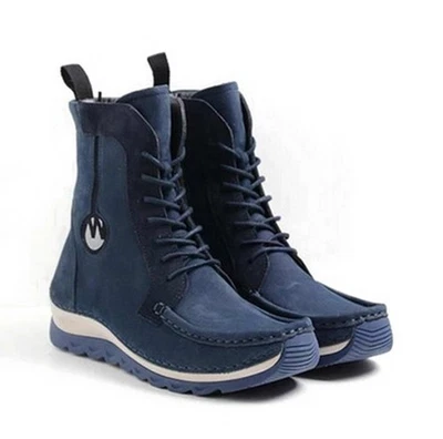 Wolky Stiefelette Ocean Timber Blau Leder Schnürstiefelette Boot Reißverschluss