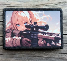 Anime Girl Rifle Morale Patch Hook and Loop Army Custom Tactical 2A Gear