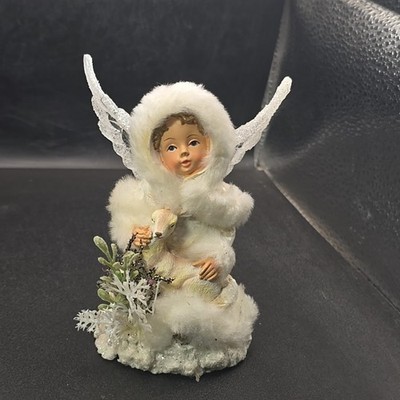 Kathe Wohlfahrt Rothenberg Snow Angel Winter Deer White Gliter 4'' Resin