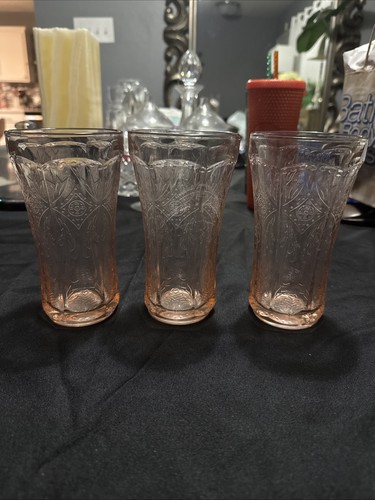 3 Vtg Indiana Glass Flat Tumbler Recollection Pink Depression Glass 14 Oz USA
