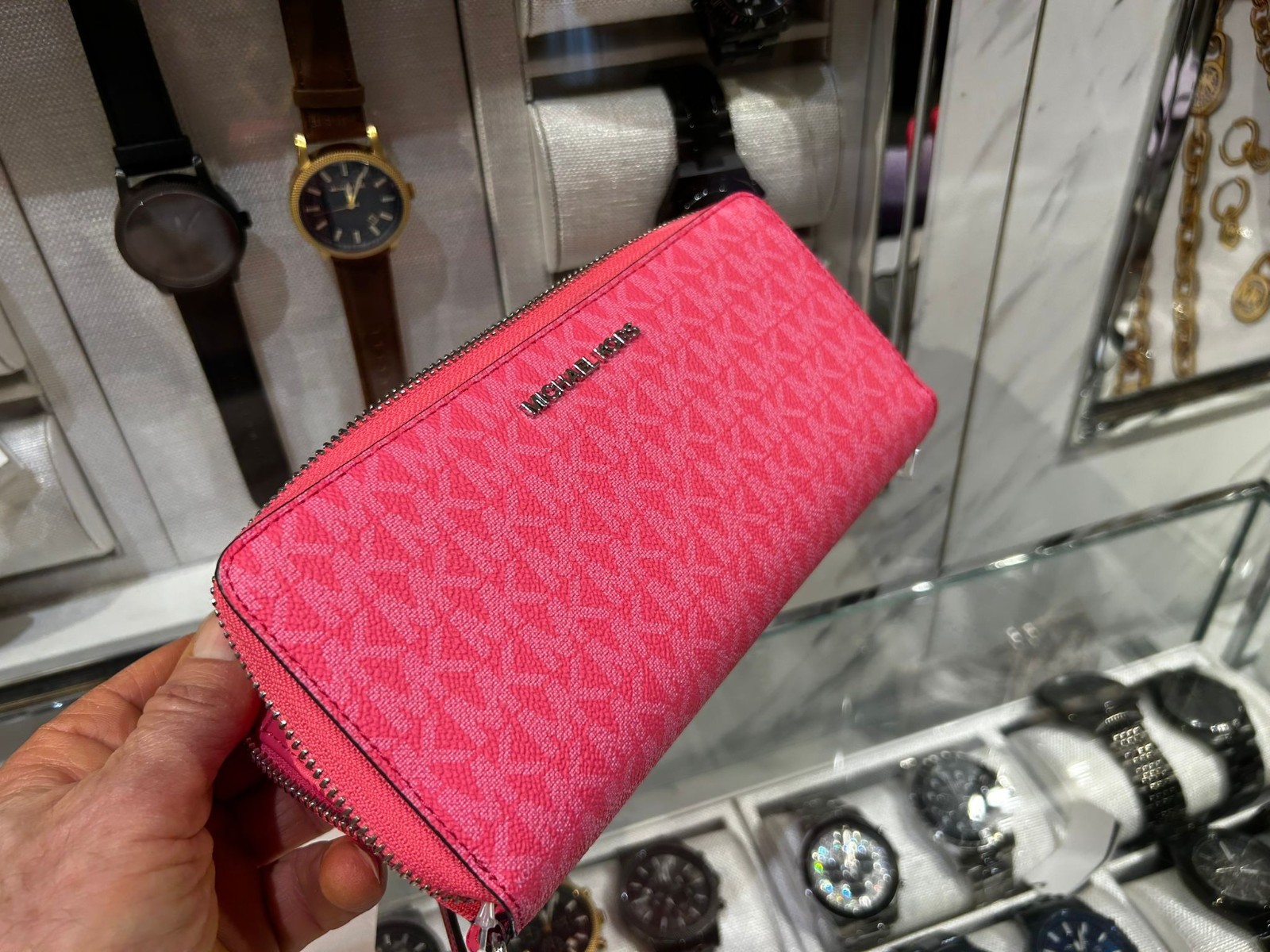 Michael Kors Women Large Phone Holder Long Zip Around Clutch Wallet Hibiscus thumbnail 7