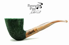 Brand new briar pipe PARONELLI half bent rusticated forest green handmade