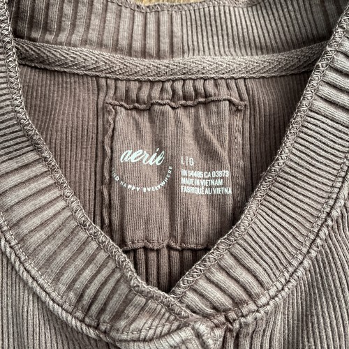 Aerie Road Trip Ribbed Long Sleeve Henley T-Shirt Damen L Relic Brown Strukturiert - Bild 9 von 22