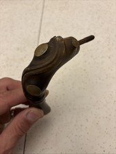Vintage Hand Carved Wooden Cane Or Walking Stick Wooden Handle w/ Brass Inlays