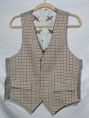 VTG Reversible Vest Waistcoat Medium 38R Brown Houndstooth Pheasant Heritage