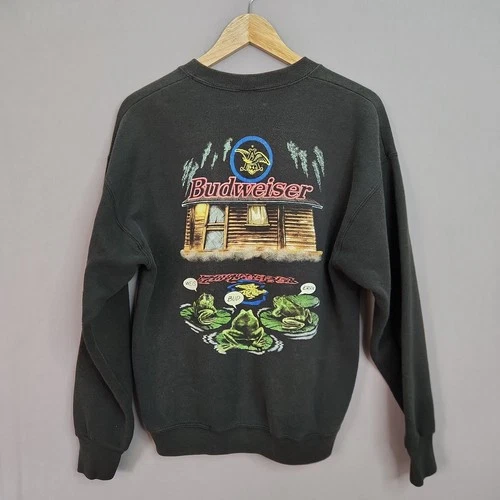 Vintage 90s Budweiser Frogs Sweatshirt Large Black USA Fruit of the Loom - product listing photo