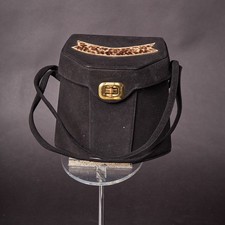 1950s Black Suede and Leopard Box Purse Handback