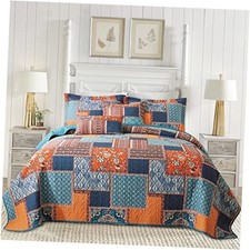 Cotton Queen Size Quilt Sets, Soft Queen 90  98 in Sunny Red/Orange/Blue