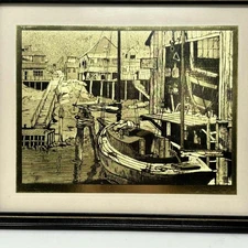 2 x LIONEL BARRYMORE Gold Foil ART PRINT ~ Home Port and Water Front Framed