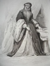 MIDDLE AGES / 19TH CENTURY ENGRAVING / CATHERINE DE MEDICIS