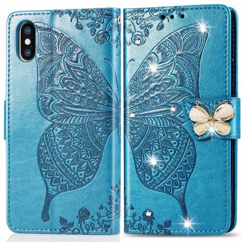 Diamond Butterfly Leather Wallet Phone Case For iPhone 16 15 14 13 12 11 Pro Max - Picture 17 of 19