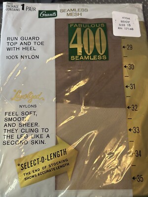 Vtg Grants 400 Seamless Lanolized Second Skin Mesh Nylons Sz 10 100% Nyon