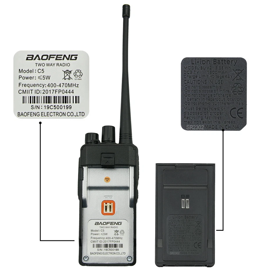 2PC Baofeng BF-C5 Walkie Talkie 5W UHF 400-470MHz Portable Ham Two Way Radio - Image 3 of 4