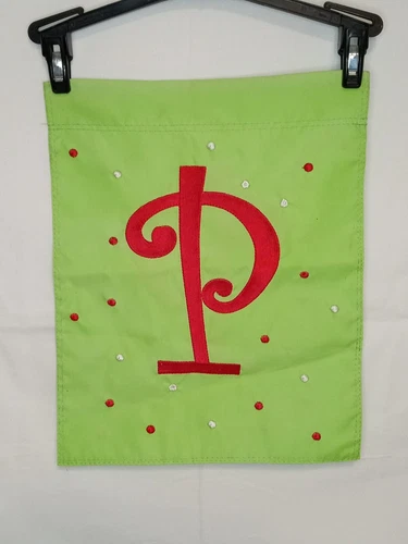 "P" Initial Letter Monogram Garden Yard Flag Banner 11inx14in Green Red 2-Sided