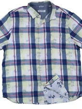 TOMMY BAHAMA DOUBLE LAYER SIDED FLORA XL PLAID PALM TREE BUTTON UP CAMP POCKET
