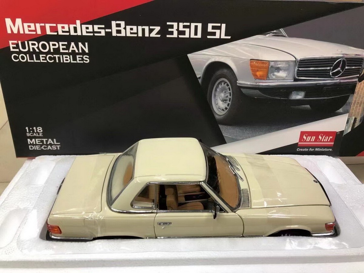 Mercedes-Benz 350 SL 1:18 メタルダイキャストモデル SunStar 1/18 Scale Mercedes Benz 350 SL Ivory Diecast car Model