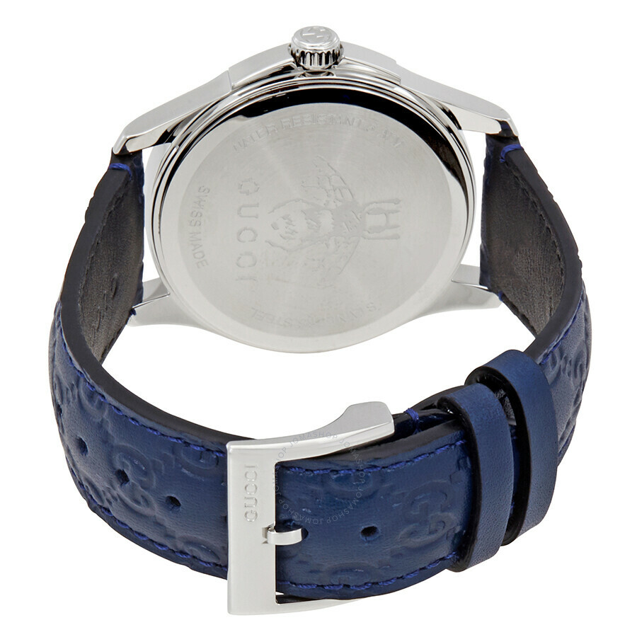 GUCCI YA1264032 G-Timeless Blue Leather Strap GG Bee Dial 126.4