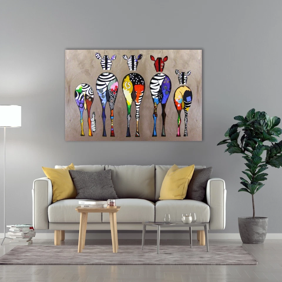 Colorful Painted Zebra Canvas Wall Art Print, Colorful Animal Poster Print, - Image 2 of 4