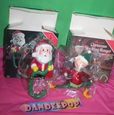 Vintage 2 Piece Sun Hill Christmas Holiday Stocking Holders 1981 In Box Santa