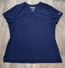 Grey's Anatomy Scrub Top Women's Size L Navy Blue Active Spandex Stretch