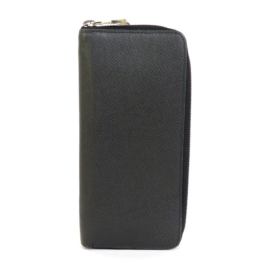 Auth LOUIS VUITTON Taiga Zippy Wallet Vertical Long Wallet Black