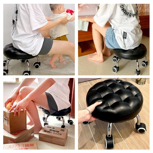 Round Low Roller Seat Stool Small Stool with Wheels Pulley Ottoman Comfortable - Picture 12 of 12