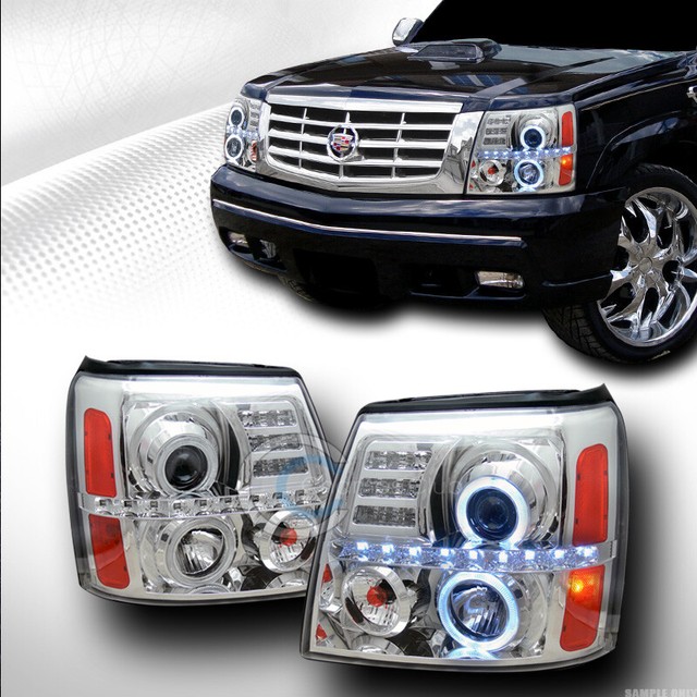 Fits 0206 Cadillac Escalade Chrome LED Halo Projector Head Lights